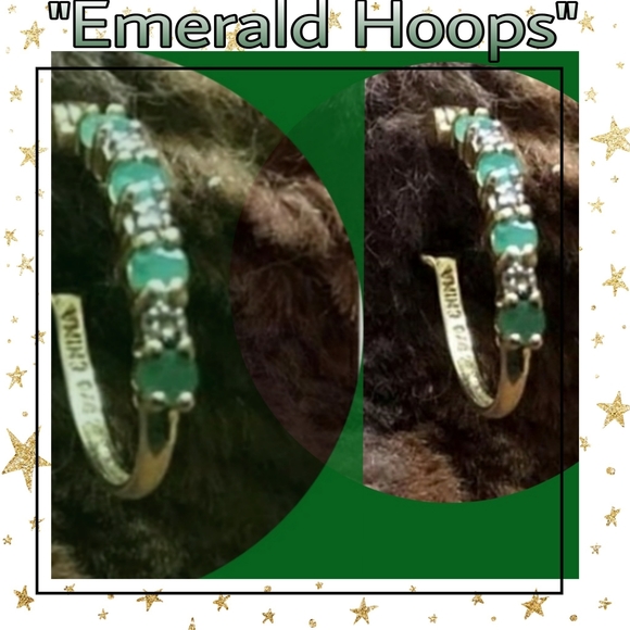 Emerald Earrings Hook Closure New - Picture 3 of 7